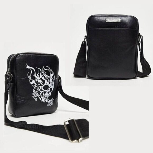 Bolongaro‎ Trevor Men's Leather Skull Crossbody Bag Adjsutable Strap - Picture 2 of 5